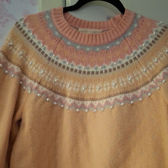 LoveShackFancy Crawley Pearl Peach Sweater M - Picture 3 of 9